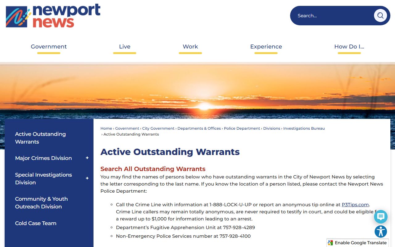 Newport News Bench Warrants active outstanding warrants