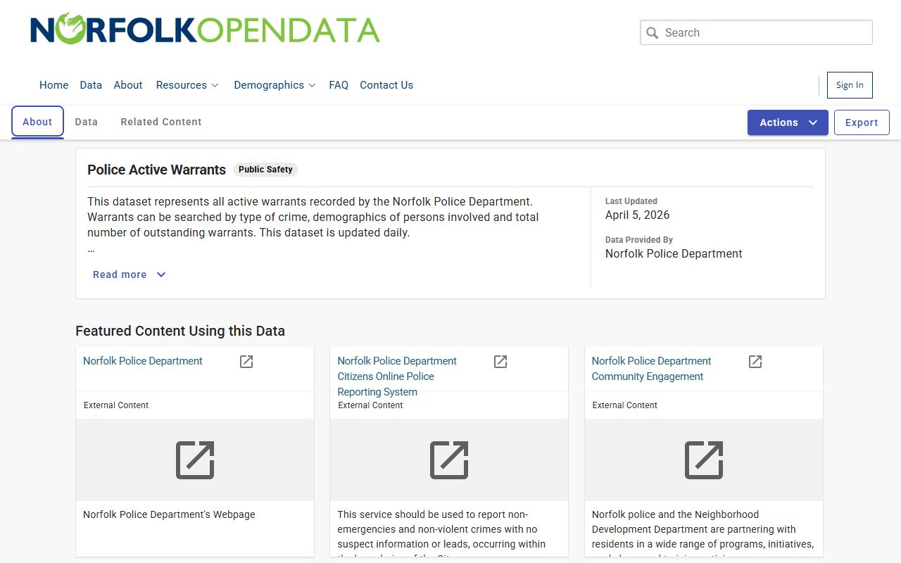 Norfolk Bench Warrants open data portal
