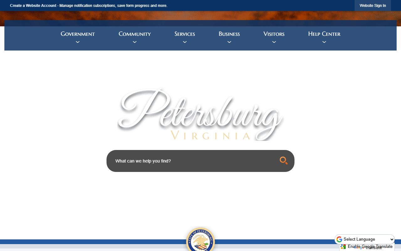 Petersburg Bench Warrants Police Department page