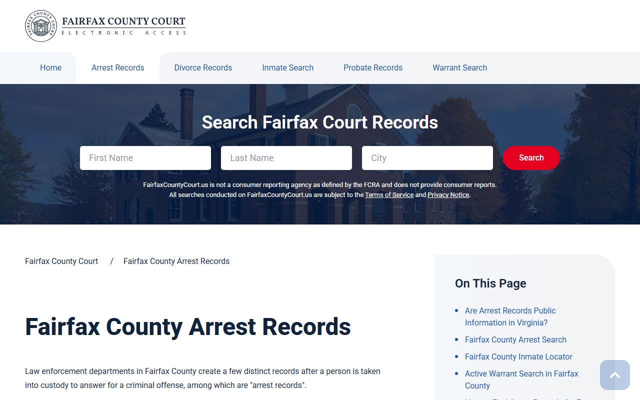 Fairfax County Bench Warrants arrest records overview