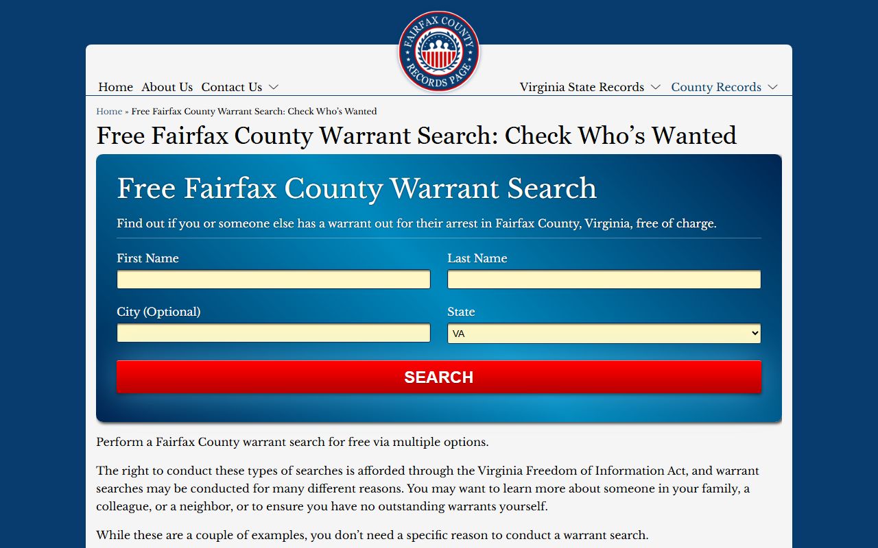 Fairfax County Bench Warrants warrant search overview
