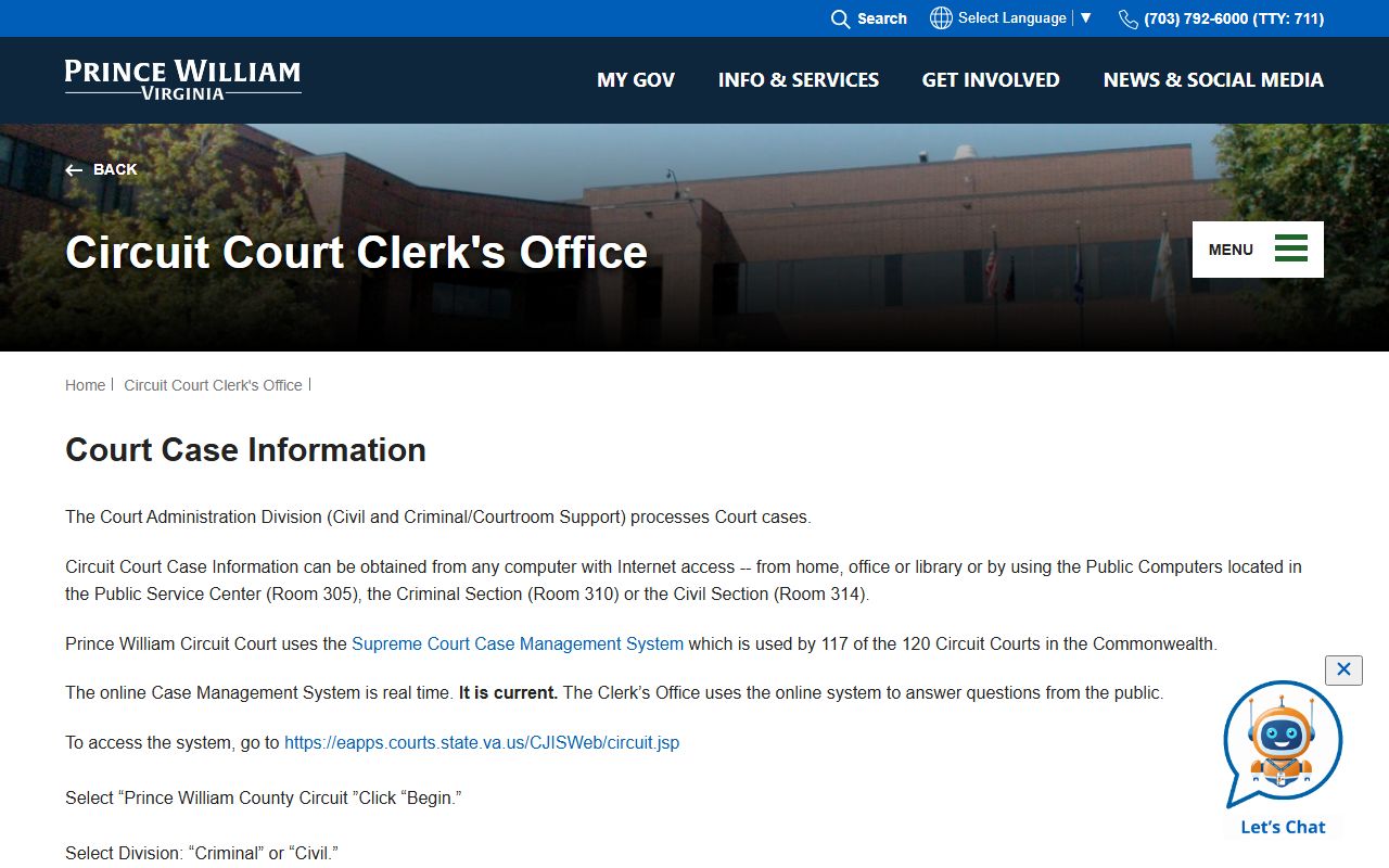 Prince William County Bench Warrants Circuit Court case information