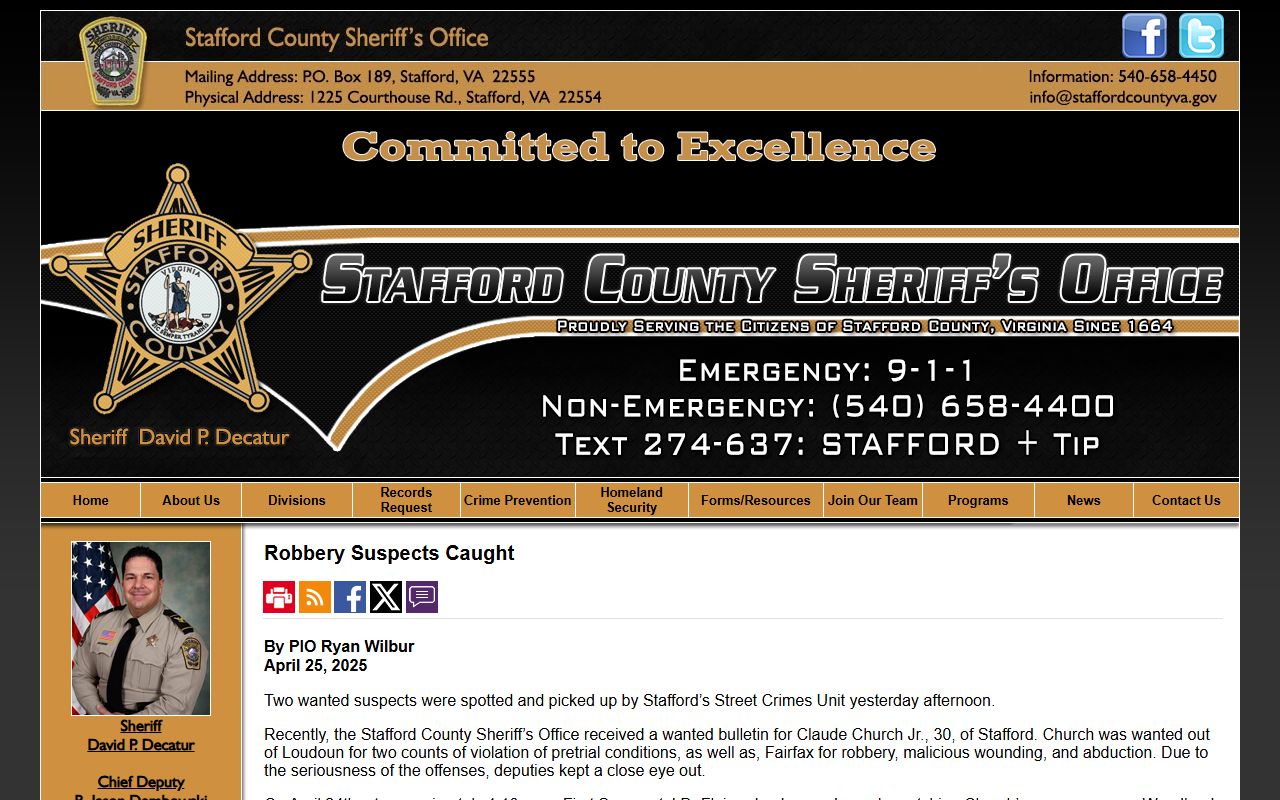 Stafford County Bench Warrants Sheriff's Office Street Crimes Unit