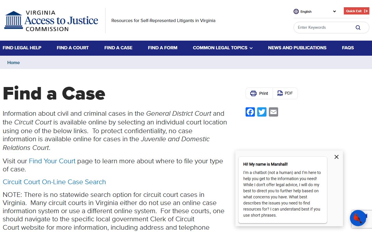 Virginia Bench Warrants find a case self help